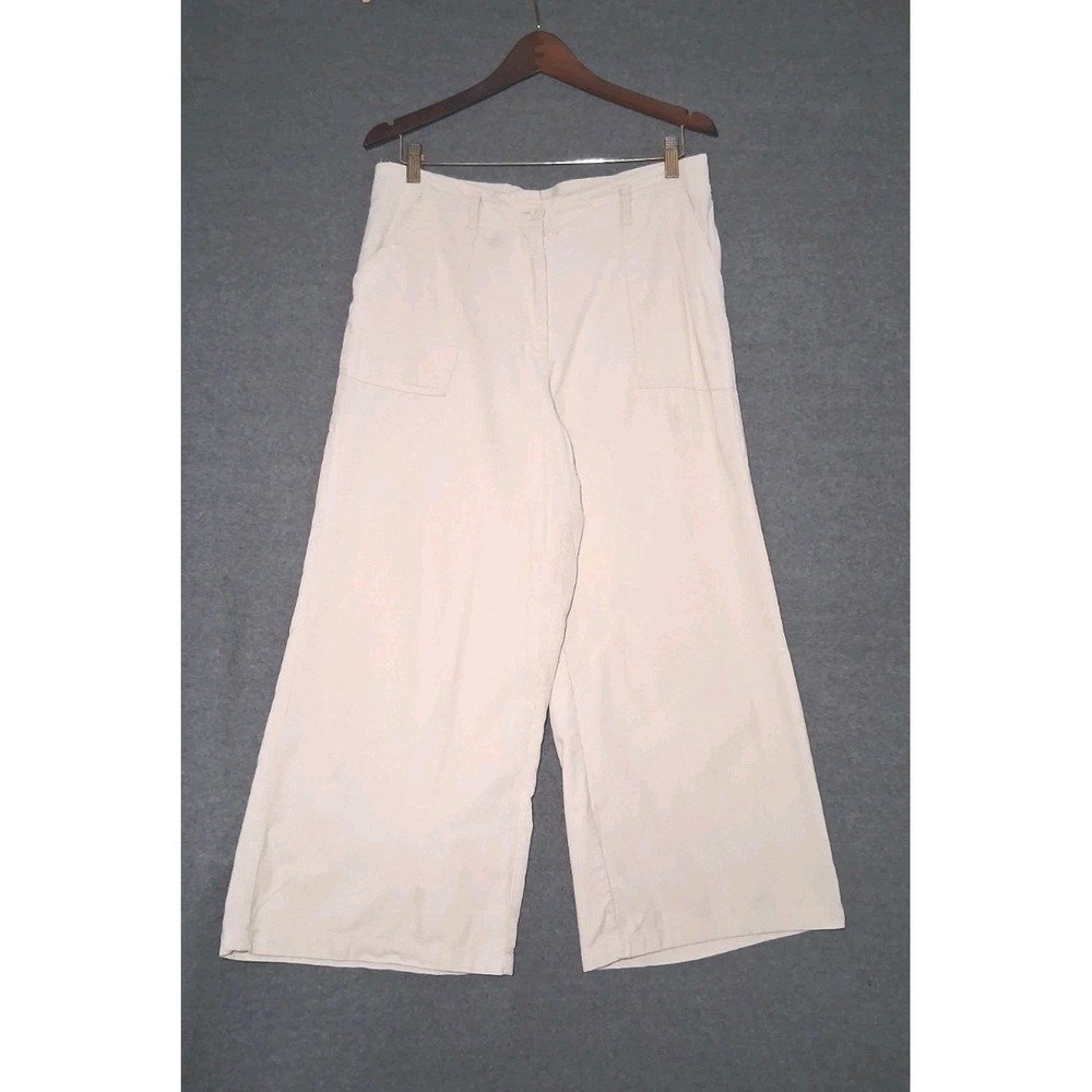 Max Studio London Corduroy Wide Leg Pants Womens 12 Cosmic Latte Patched Pockets
